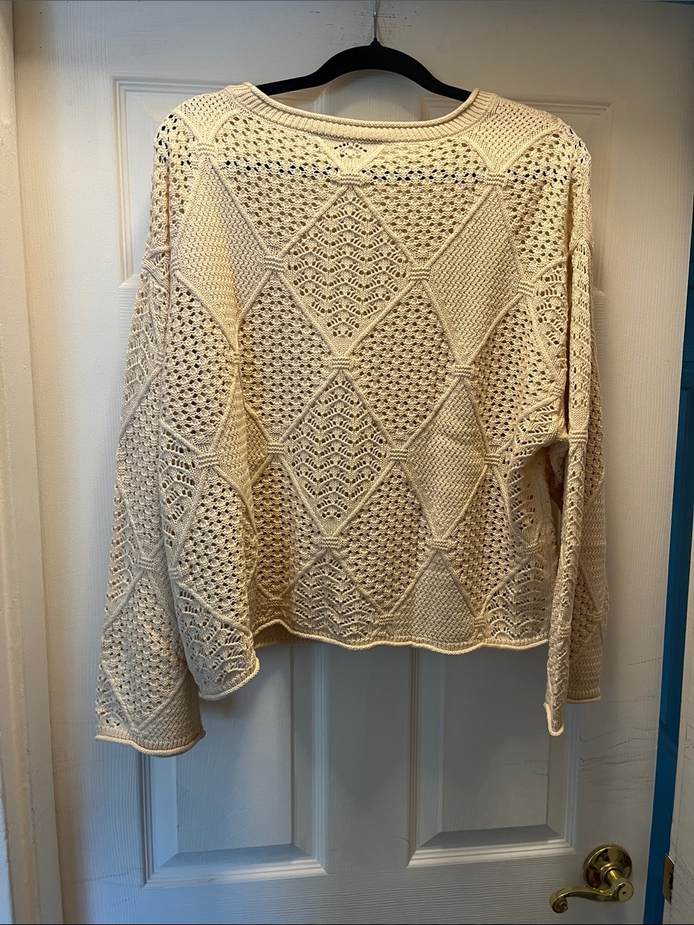 LOFT Cream Open-Knit Diamond-Pattern Sweater - Picture 5 of 6